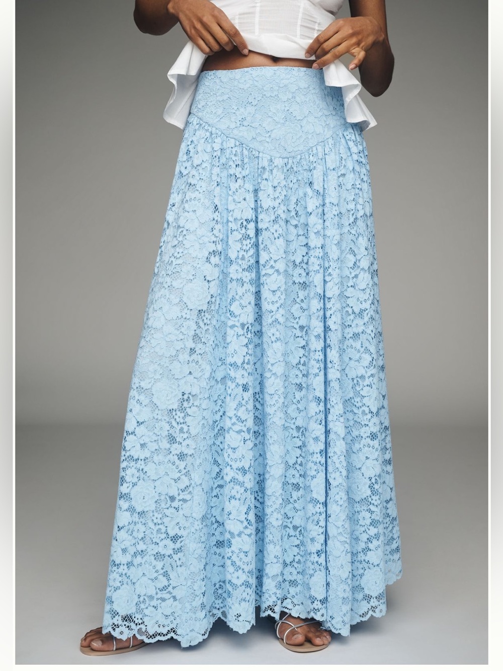 anthropologie maeve blue lace maxi skirt
